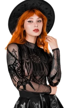 Restyle Black gothic INVERTED CATHEDRAL MESH BODYSUIT