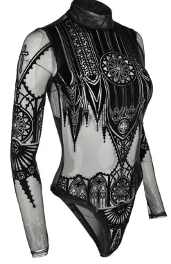 Restyle Black gothic INVERTED CATHEDRAL MESH BODYSUIT