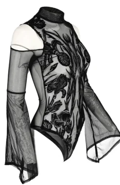 Restyle Black gothic IRIS BODYSUIT cold shoulder