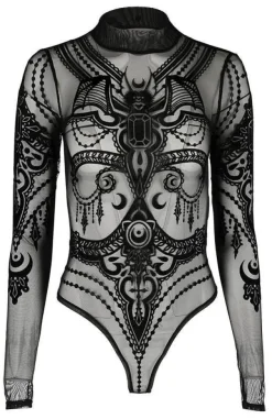 Restyle Black gothic JEWEL BAT MESH BODYSUIT