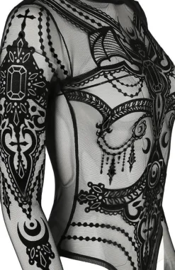 Restyle Black gothic JEWEL BAT MESH BODYSUIT
