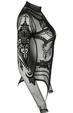 Restyle Black gothic JEWEL BAT MESH BODYSUIT