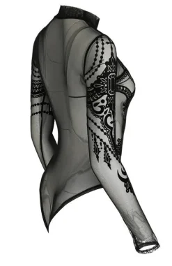 Restyle Black gothic JEWEL BAT MESH BODYSUIT