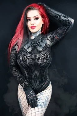Restyle Black gothic MESH BODYSUIT CATHEDRAL CORSET