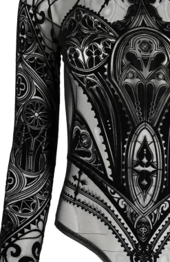 Restyle Black gothic MESH BODYSUIT CATHEDRAL CORSET