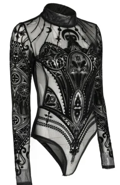 Restyle Black gothic MESH BODYSUIT CATHEDRAL CORSET