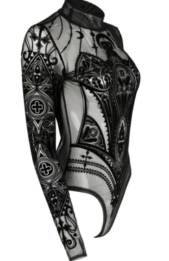 Restyle Black gothic MESH BODYSUIT CATHEDRAL CORSET