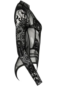Restyle Black gothic MESH BODYSUIT CATHEDRAL CORSET