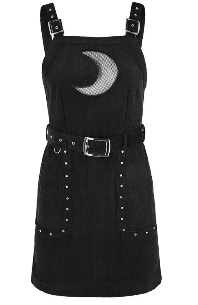 Restyle Black gothic mesh moon suspender CORDUROY CRESCENT DRESS