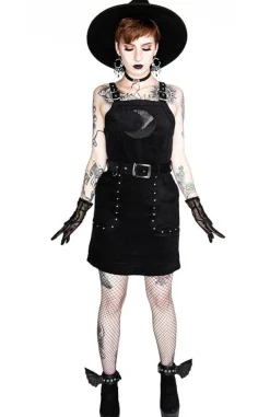 Restyle Black gothic mesh moon suspender CORDUROY CRESCENT DRESS