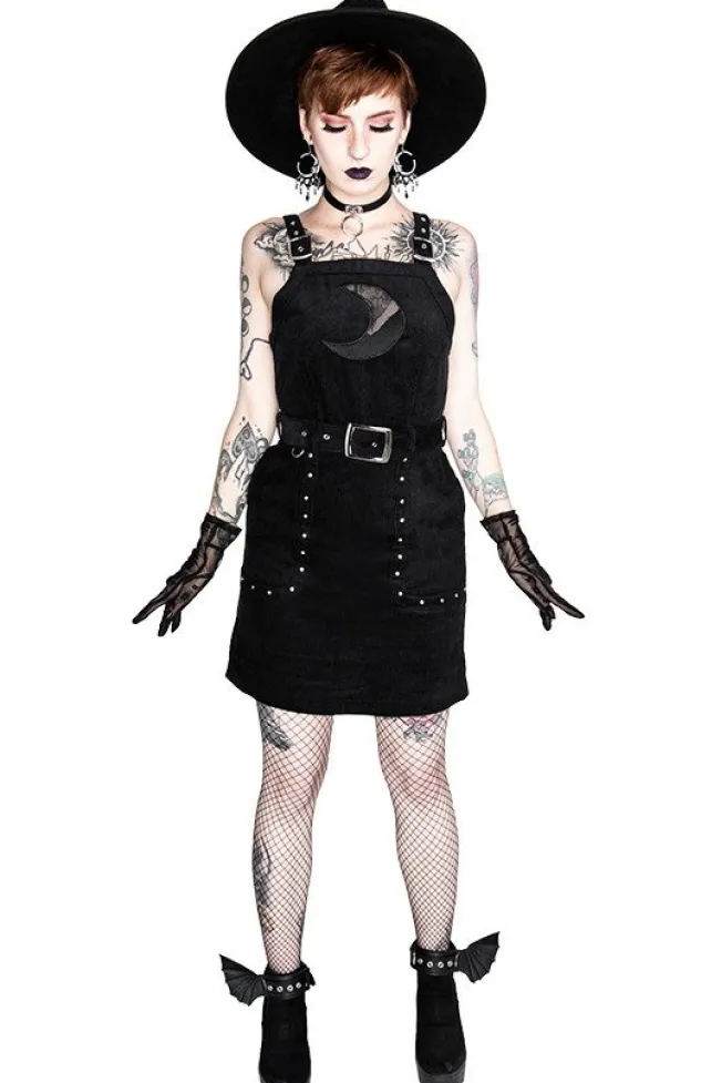 Restyle Black gothic mesh moon suspender CORDUROY CRESCENT DRESS