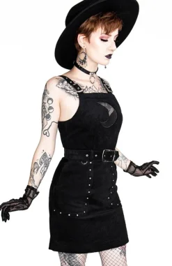 Restyle Black gothic mesh moon suspender CORDUROY CRESCENT DRESS