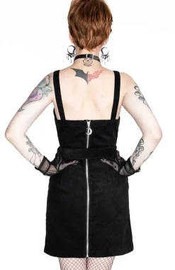 Restyle Black gothic mesh moon suspender CORDUROY CRESCENT DRESS