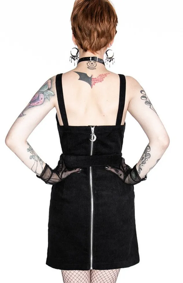 Restyle Black gothic mesh moon suspender CORDUROY CRESCENT DRESS