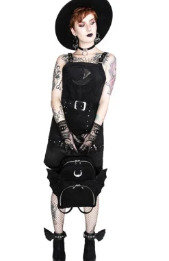 Restyle Black gothic mesh moon suspender CORDUROY CRESCENT DRESS