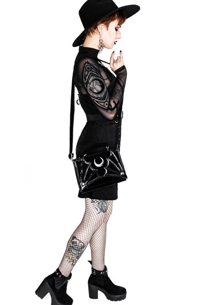 Restyle Black gothic mesh moon suspender CORDUROY CRESCENT DRESS