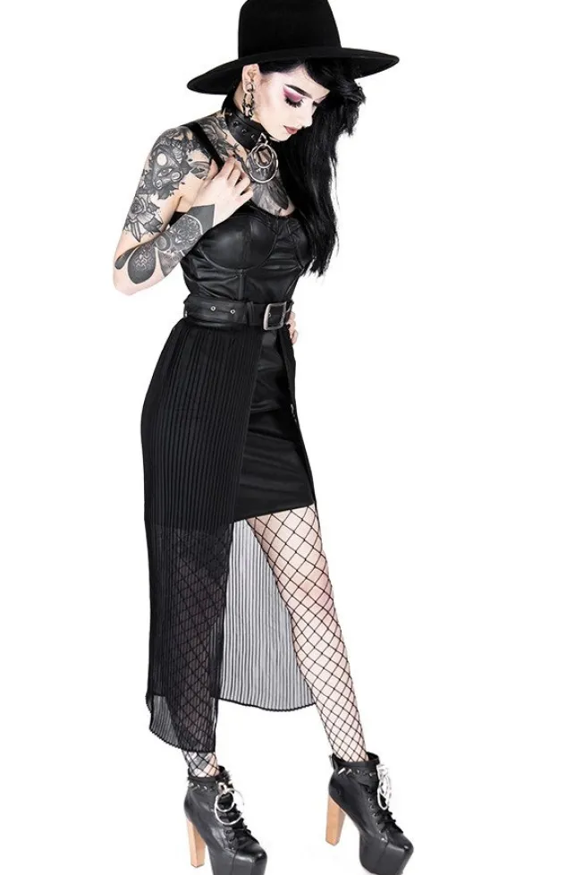 Restyle Black gothic NIGHT MIST DRESS with overskirt