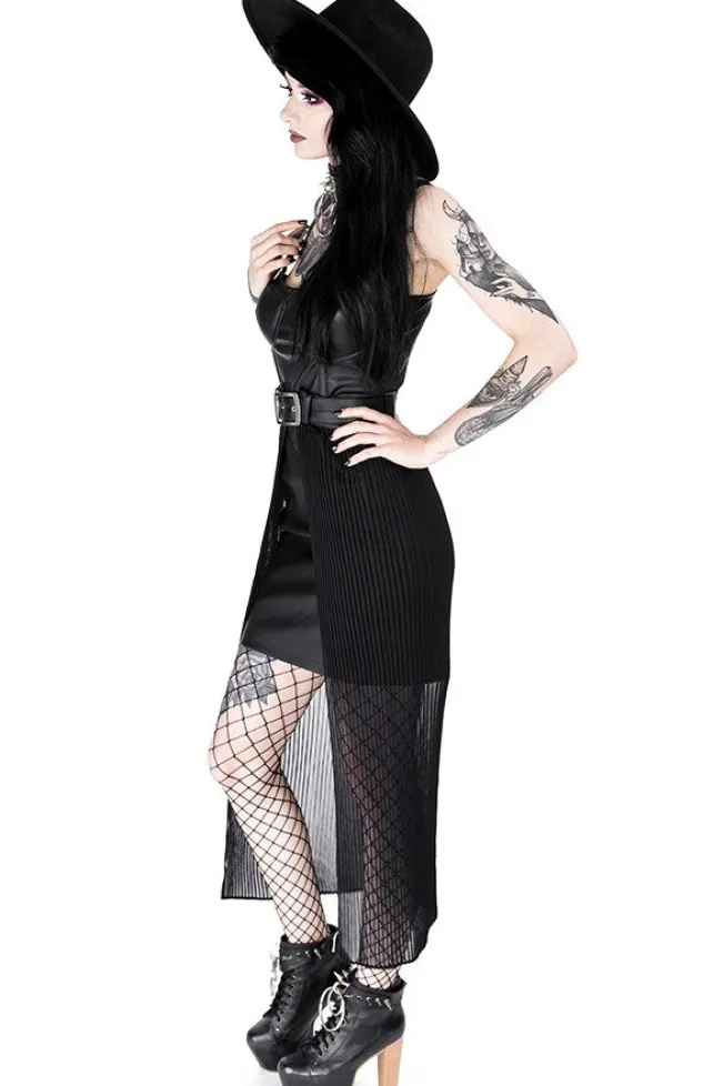 Restyle Black gothic NIGHT MIST DRESS with overskirt