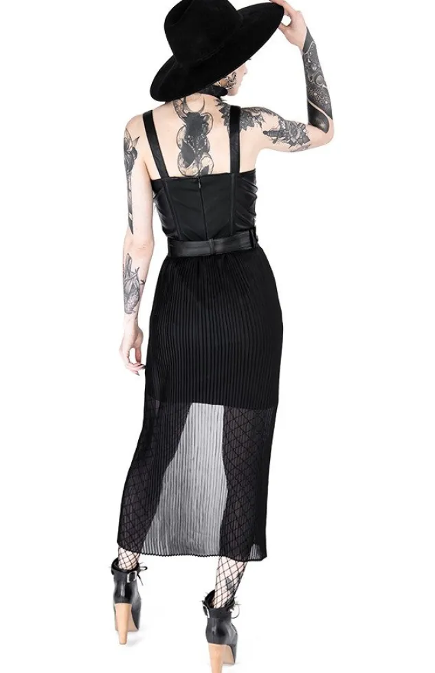 Restyle Black gothic NIGHT MIST DRESS with overskirt