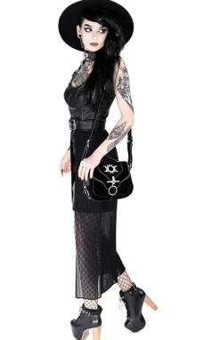 Restyle Black gothic NIGHT MIST DRESS with overskirt