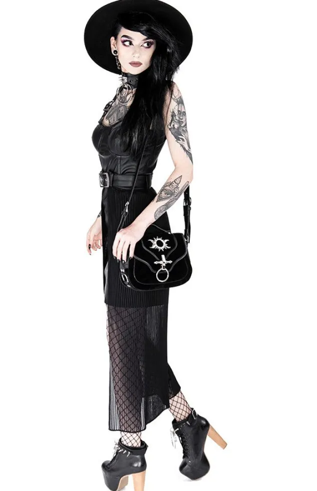Restyle Black gothic NIGHT MIST DRESS with overskirt
