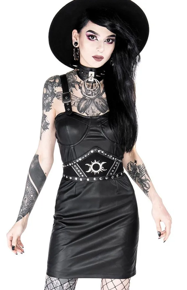 Restyle Black gothic NIGHT MIST DRESS with overskirt