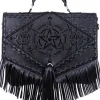 Restyle Black gothic satchel with fringe, laser cut pentagram, alchemical symbols "Boho Witch Bag"