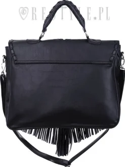 Restyle Black gothic satchel with fringe, laser cut pentagram, alchemical symbols 
