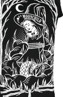 Restyle Black gothic T-shirt BURN THE WITCH COLD SHOULDER