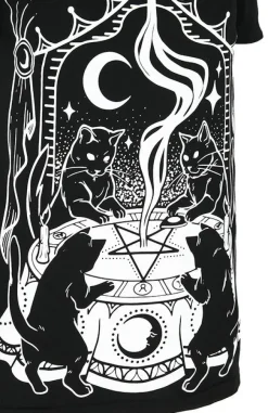Restyle Black gothic T-shirt CAT SABBATH COLD SHOULDER