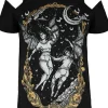 Restyle Black gothic T-shirt succubus LAS FURIAS COLD SHOULDER