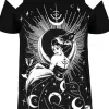 Restyle Black gothic T-shirt with witch NOX COLD SHOULDER