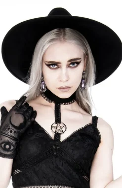 Restyle Black gothic Wide brim hat, stiff, nugoth headdress 