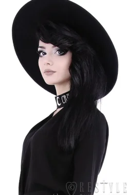 Restyle Black gothic Wide brim hat, stiff, nugoth headdress 