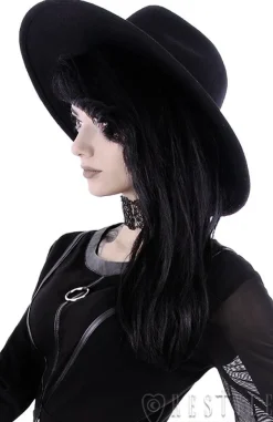 Restyle Black gothic Wide brim hat, stiff, nugoth headdress 