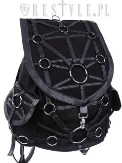 Restyle Black harness backpack, with pockets, occult, black fashion"O-RING BACKPACK"