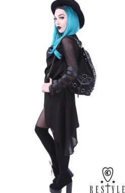 Restyle Black harness backpack, with pockets, occult, black fashion