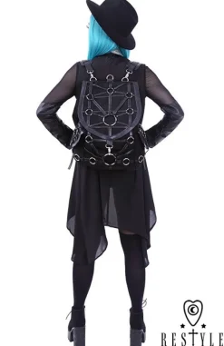 Restyle Black harness backpack, with pockets, occult, black fashion