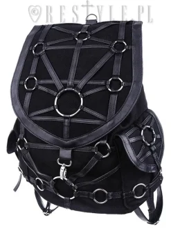 Restyle Black harness backpack, with pockets, occult, black fashion
