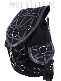 Restyle Black harness backpack, with pockets, occult, black fashion