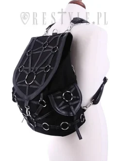 Restyle Black harness backpack, with pockets, occult, black fashion