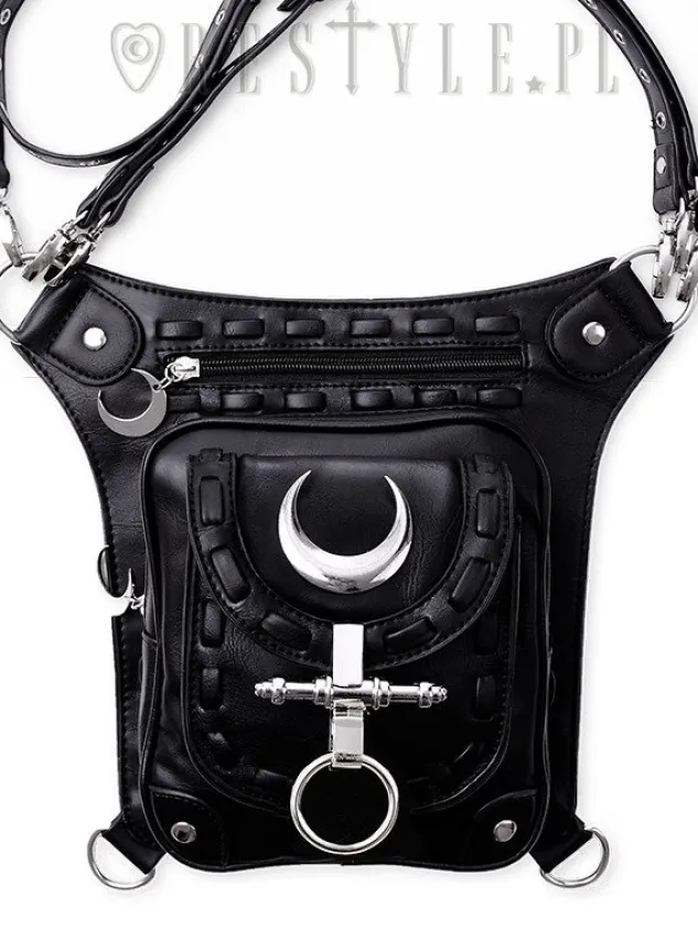 Restyle Black hip bag with pockets, pocket belt, moon bag, gothic utility belt"LUNAR HOLSTER BAG"