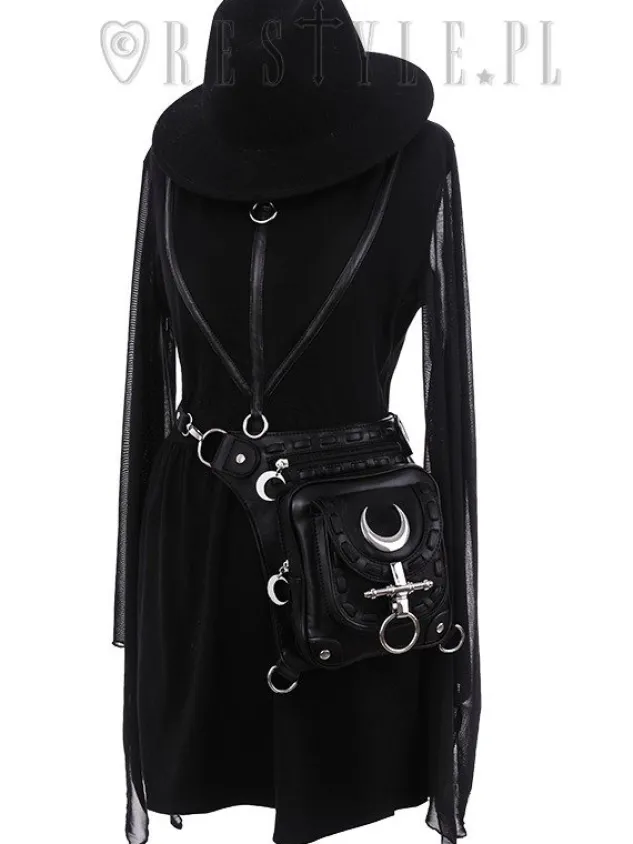 Restyle Black hip bag with pockets, pocket belt, moon bag, gothic utility belt"LUNAR HOLSTER BAG"