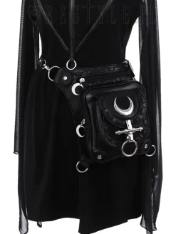 Restyle Black hip bag with pockets, pocket belt, moon bag, gothic utility belt