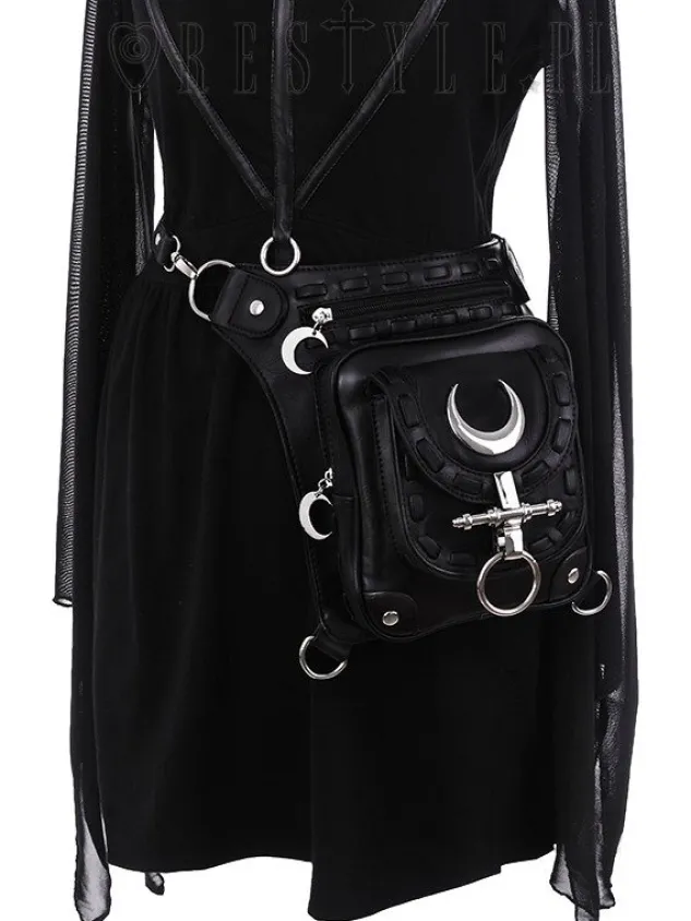 Restyle Black hip bag with pockets, pocket belt, moon bag, gothic utility belt"LUNAR HOLSTER BAG"