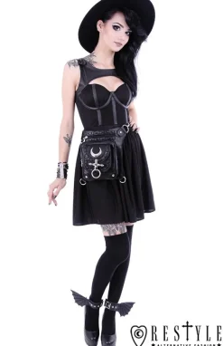 Restyle Black hip bag with pockets, pocket belt, moon bag, gothic utility belt