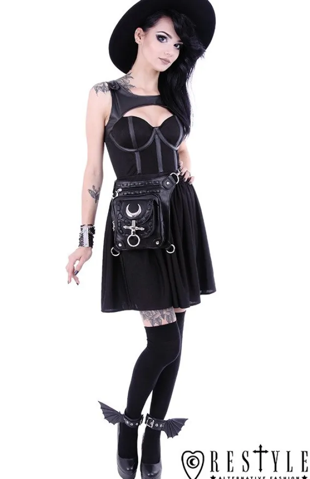 Restyle Black hip bag with pockets, pocket belt, moon bag, gothic utility belt"LUNAR HOLSTER BAG"