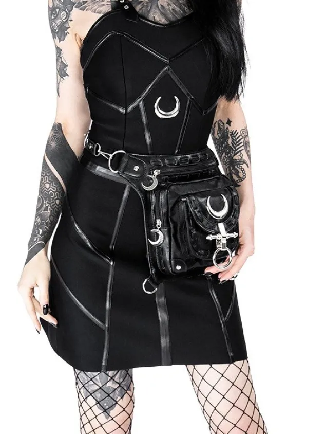 Restyle Black hip bag with pockets, pocket belt, moon bag, gothic utility belt"LUNAR HOLSTER BAG"