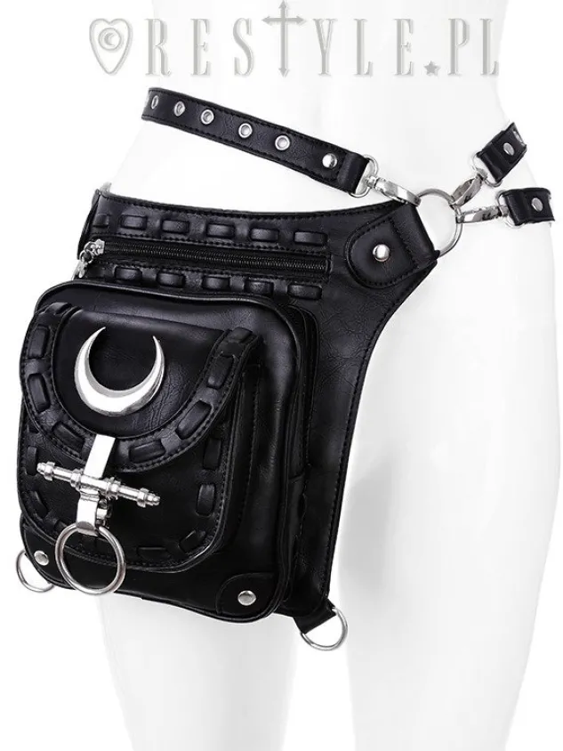 Restyle Black hip bag with pockets, pocket belt, moon bag, gothic utility belt"LUNAR HOLSTER BAG"