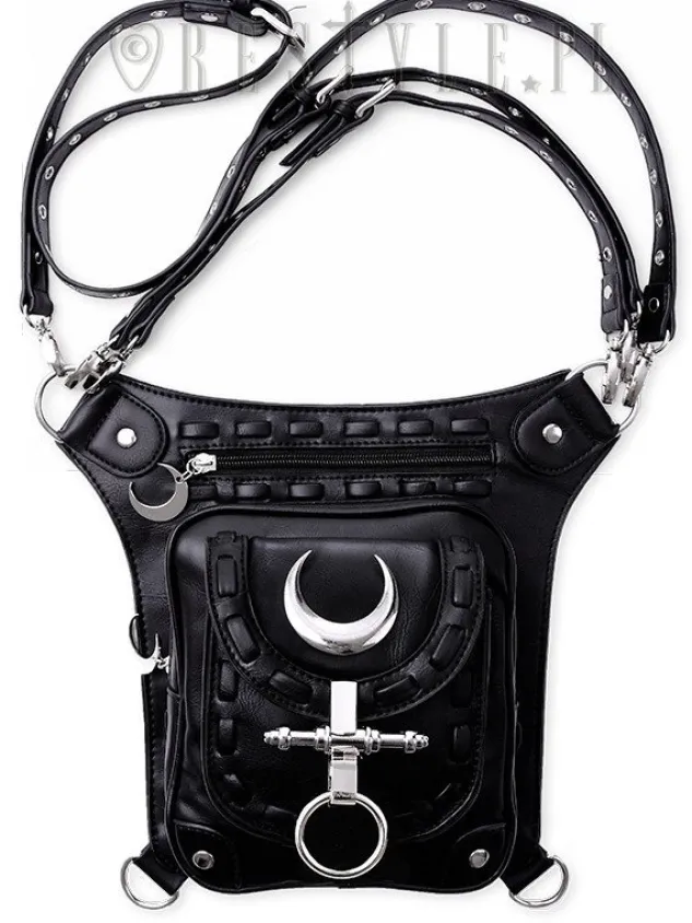 Restyle Black hip bag with pockets, pocket belt, moon bag, gothic utility belt"LUNAR HOLSTER BAG"